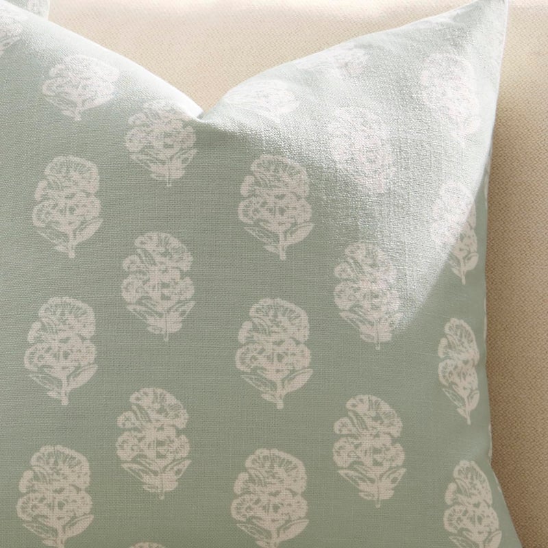 Meekio Set of 2 Pale Sage Pillow Covers with White Floral Block Print 18 x 18 inches Linen Throw Pillow Covers for Sofa Couch Decor - Image 4