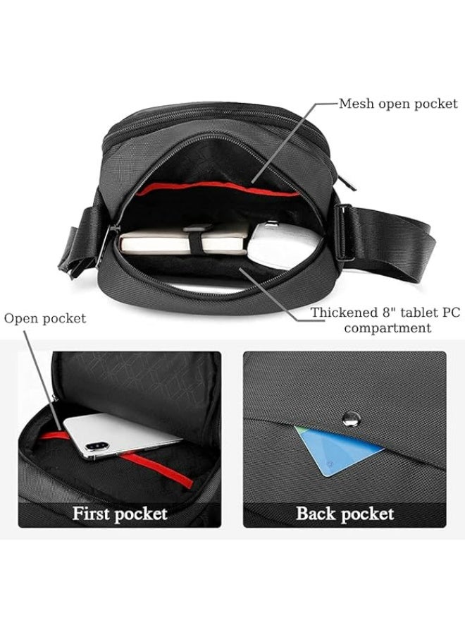 أركتيك هانتر حقيبة Arctic Hunter Sling للرجال، حقيبة جانبية صغيرة، حقيبة كروس أنيقة لجهاز iPad مقاس 8 بوصات، حقيبة هاتف محمول فاخرة، حقيبة كتف من البوليستر 1680D مقاومة للماء للمكتب والعمل غير الرسمي - Image 4