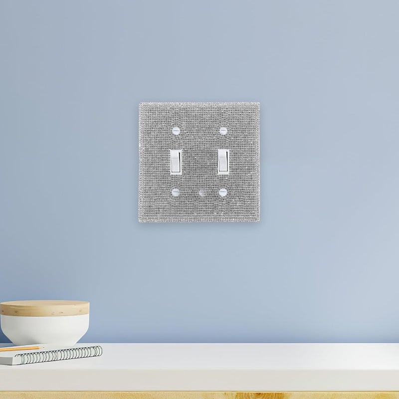 Rhinestone Decorative Wall Plate Cover, Dual Switch Outlet Cover with Bling Mirror Finish, Standard Electrical Wall Plate for Home and Office Use - Image 3
