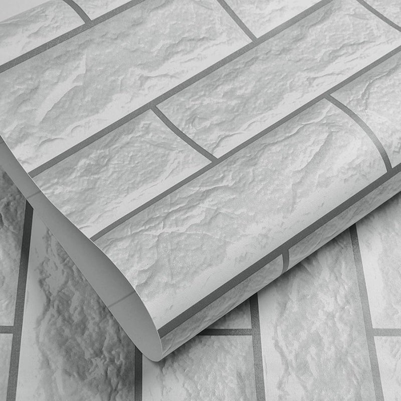 wolpin ملصقات حائط وولبين ورق جدران دي آي واي (45 × 300 سم) 3D طوب ذاتية اللصق زينة مكتبية من PVC فينيل أبيض باهت ورق جدران زينة - Image 1
