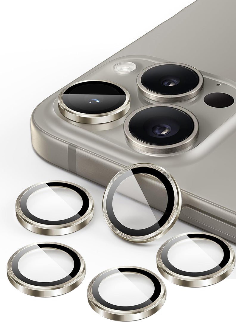 Theodor Pack of 2 Camera Lens Protectors for 15 Pro Max/15 Pro/14 Pro Max/14 Pro, Armorite Individual Lens Protectors, Scratch-Resistant Ultra-thin Tempered Glass with Aluminum Edging, (Natural Titanium) - Image 1