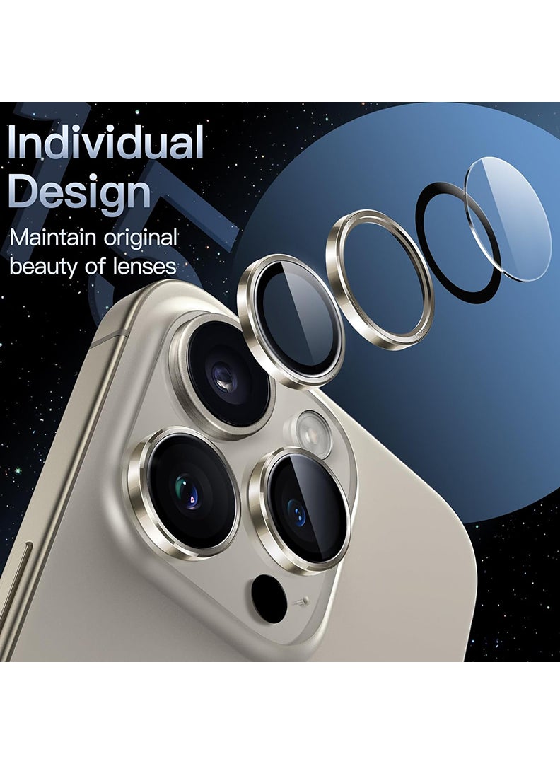 Theodor Pack of 2 Camera Lens Protectors for 15 Pro Max/15 Pro/14 Pro Max/14 Pro, Armorite Individual Lens Protectors, Scratch-Resistant Ultra-thin Tempered Glass with Aluminum Edging, (Natural Titanium) - Image 2