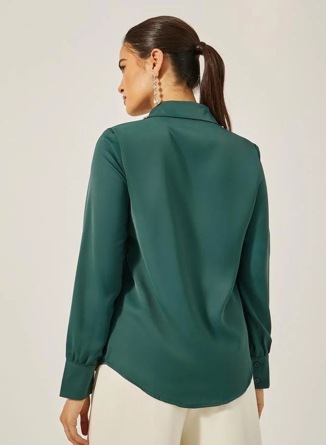 Styli Faux Diamante Studded Collared Shirt