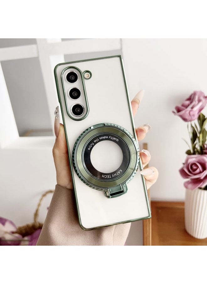 HuHa Case Cover For Samsung Galaxy Z Fold3 5G Plating Fold MagSafe Rotating Holder PC Shockproof Phone Case Green 