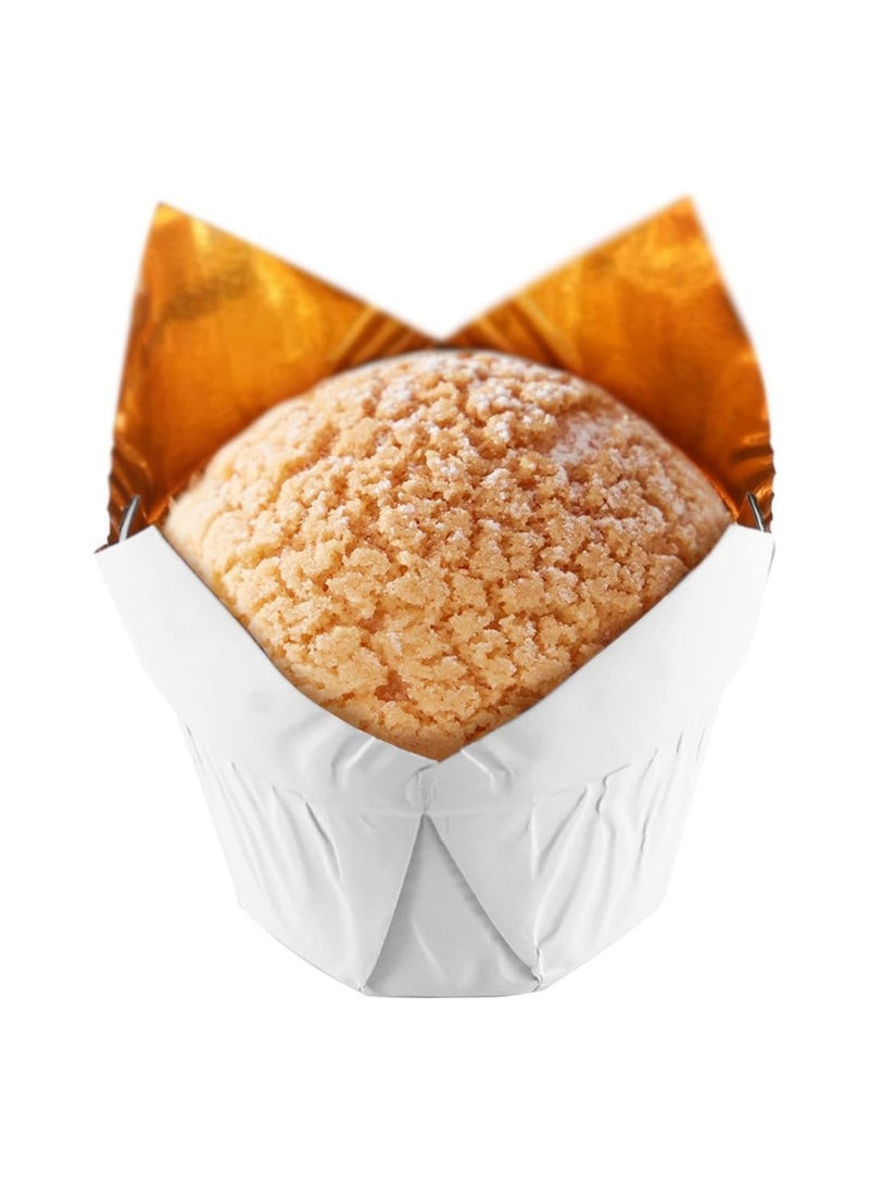 Tulip Baking Cups, 50Pcs Disposable Ramekins Aluminum Foil Cupcake Wrappers, Dessert Cups Creme Brulee Containers Muffin Liners for Wedding, Birthday, Parties - Image 2