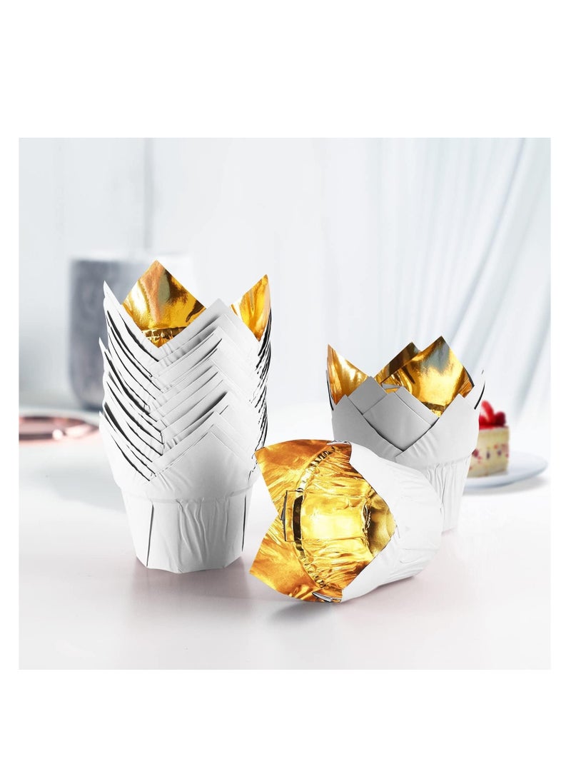 Tulip Baking Cups, 50Pcs Disposable Ramekins Aluminum Foil Cupcake Wrappers, Dessert Cups Creme Brulee Containers Muffin Liners for Wedding, Birthday, Parties - Image 5