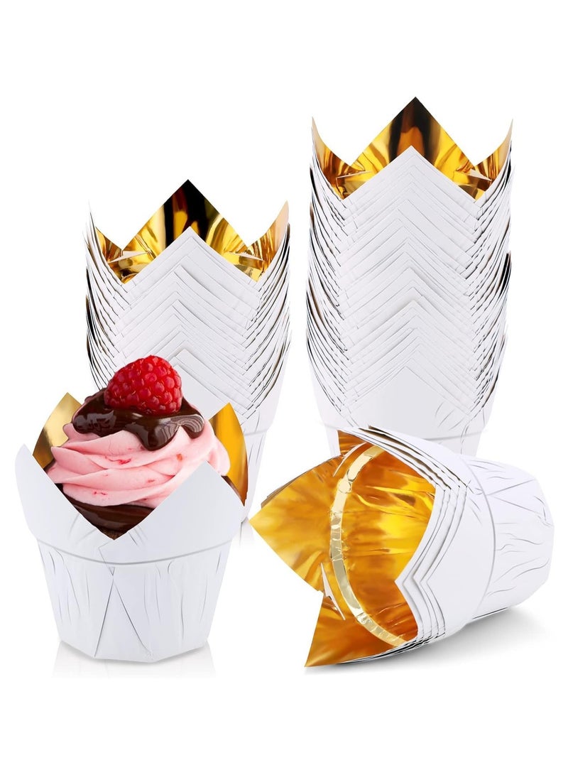 Tulip Baking Cups, 50Pcs Disposable Ramekins Aluminum Foil Cupcake Wrappers, Dessert Cups Creme Brulee Containers Muffin Liners for Wedding, Birthday, Parties - Image 1