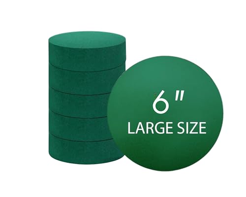 FLOFARE Pack of 6 FLOFARE Round Floral Foam Blocks for Fresh and Artificial Flowers, (6" X 1.5"), Dry & Wet Green Flower Foam for Flower Arrangements and Florist Supplies - Image 1