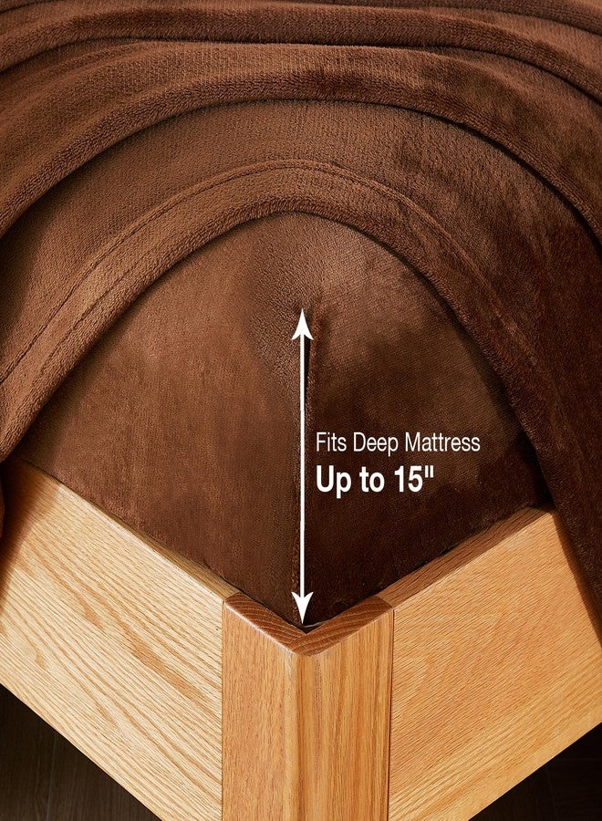 Viviland Full Plush Bed Sheets, Micro Fleece Fitted Sheets with 15" Deep Pocket, Fuzzy Polar Velour Velvet Winter Sheets & Pillowcase Set - Maillard Brown - Image 2