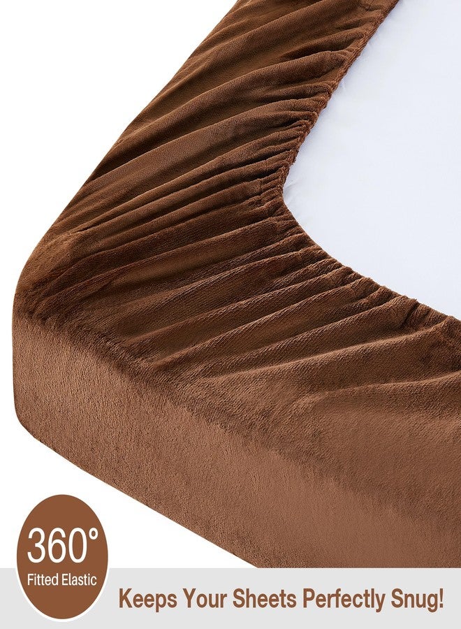 Viviland Full Plush Bed Sheets, Micro Fleece Fitted Sheets with 15" Deep Pocket, Fuzzy Polar Velour Velvet Winter Sheets & Pillowcase Set - Maillard Brown - Image 3