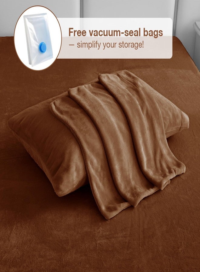Viviland Full Plush Bed Sheets, Micro Fleece Fitted Sheets with 15" Deep Pocket, Fuzzy Polar Velour Velvet Winter Sheets & Pillowcase Set - Maillard Brown - Image 5
