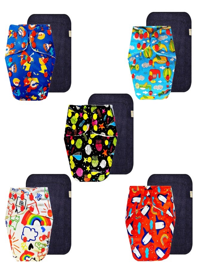 Dumbledo Premium Cloth Diaper with Black Insert (Pack of 5) | Hypoallergenic | Leakproof | Quick Dry | All-Day Wear | 3 Months - 3 Years | Unisex Baby - Image 1