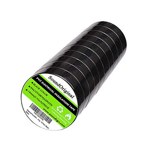 SoundOriginal Black Electrical Tape 10 Pack 0.7-Inch by 30 Feet, Voltage Level 600V Dustproof, Adhesive for General Home Vehicle Auto Car Power Circuit Wiring Black - Image 1