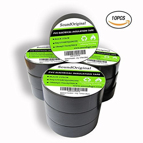 SoundOriginal Black Electrical Tape 10 Pack 0.7-Inch by 30 Feet, Voltage Level 600V Dustproof, Adhesive for General Home Vehicle Auto Car Power Circuit Wiring Black - Image 2