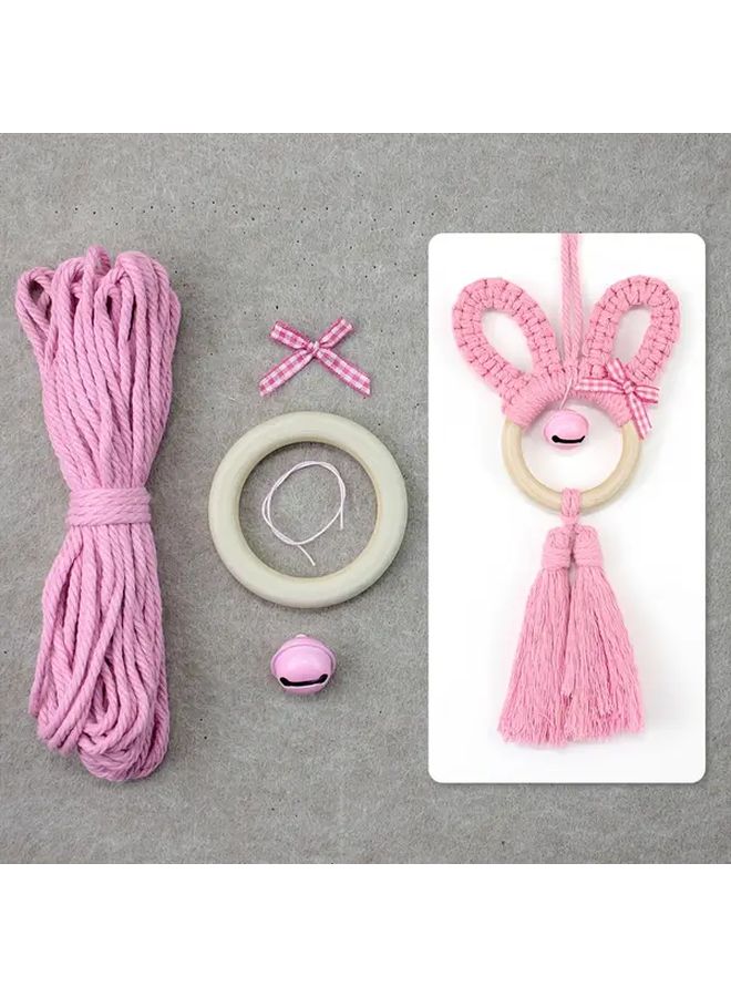 Rabbit Macrame Kit With English Tutorial Peach Powder Color DIY Car Wall Key Bag Decor - Image 1