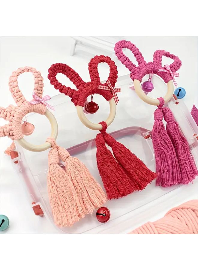Rabbit Macrame Kit With English Tutorial Peach Powder Color DIY Car Wall Key Bag Decor - Image 2