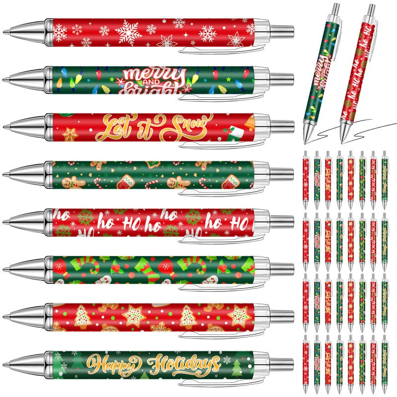 Cholemy 40 Pcs Christmas Pens Bulk Retractable Cute Red and Green Santa Claus Snowman Cartoon Black Ink Pen Gel Ink 1 mm Ballpoint for Adult Coworkers Stationary Office Xmas Party Gifts Classic - Image 2