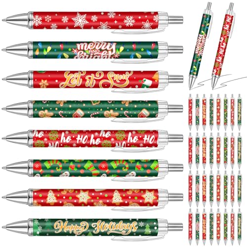 Cholemy 40 Pcs Christmas Pens Bulk Retractable Cute Red and Green Santa Claus Snowman Cartoon Black Ink Pen Gel Ink 1 mm Ballpoint for Adult Coworkers Stationary Office Xmas Party Gifts Classic - Image 1