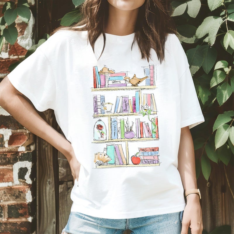 InterStellux Princess Books Shirt - Magic Princess Tshirt - Bookshelf Books Tee - Bookish T-Shirt - Book Lovers Shirt - Gifts for Book Lover (White,XL) - Image 2