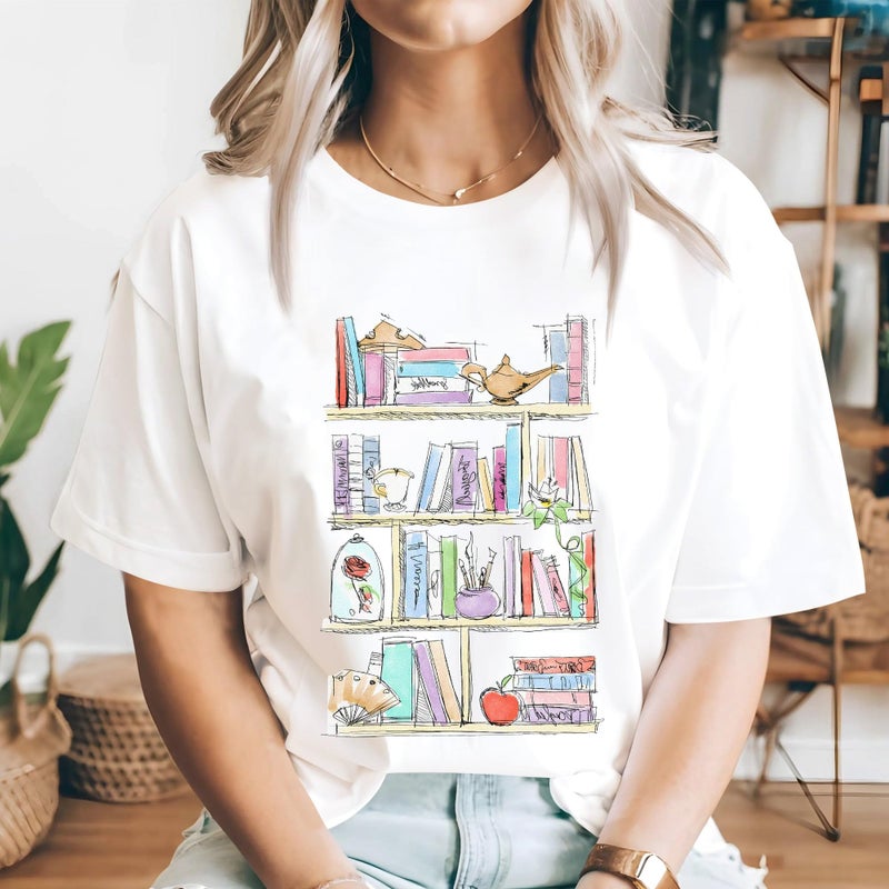InterStellux Princess Books Shirt - Magic Princess Tshirt - Bookshelf Books Tee - Bookish T-Shirt - Book Lovers Shirt - Gifts for Book Lover (White,XL) - Image 4