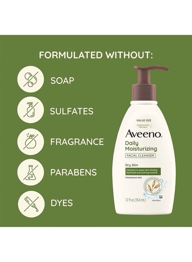Aveeno Daily Moisturizing Face Cleanser with Soothing Oat, Easy-to-Rinse Cleanser Removes Dirt, Oil & Other Impurities & Leaves Skin Feeling Soft & Supple, Fragrance-Free, 12 fl. oz - Image 4