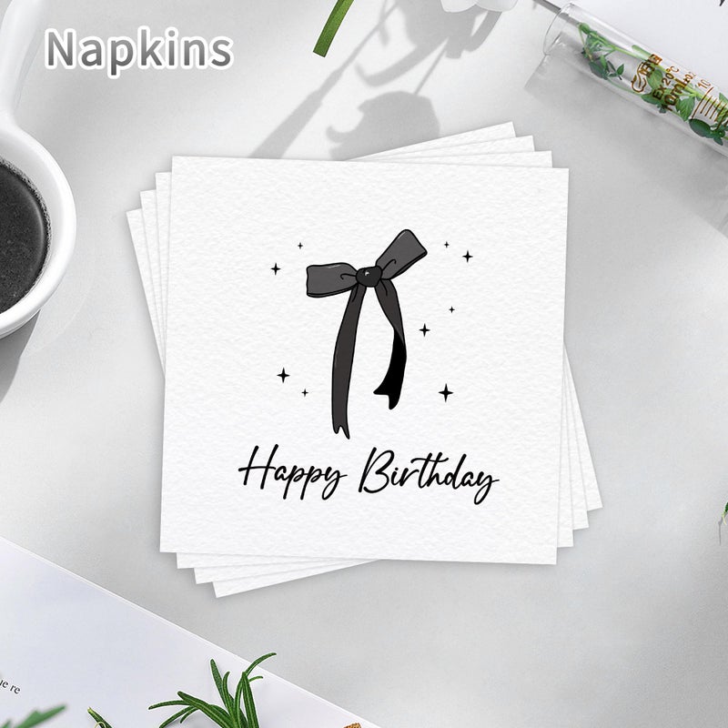 EoBeCy 96 Pcs Black Bow Birthday Decorations, Elegant Black and White Plates Napkins Forks for 24 Guests, Minimalist Bow Tableware Set Party Supplies for Women Girls - Image 4