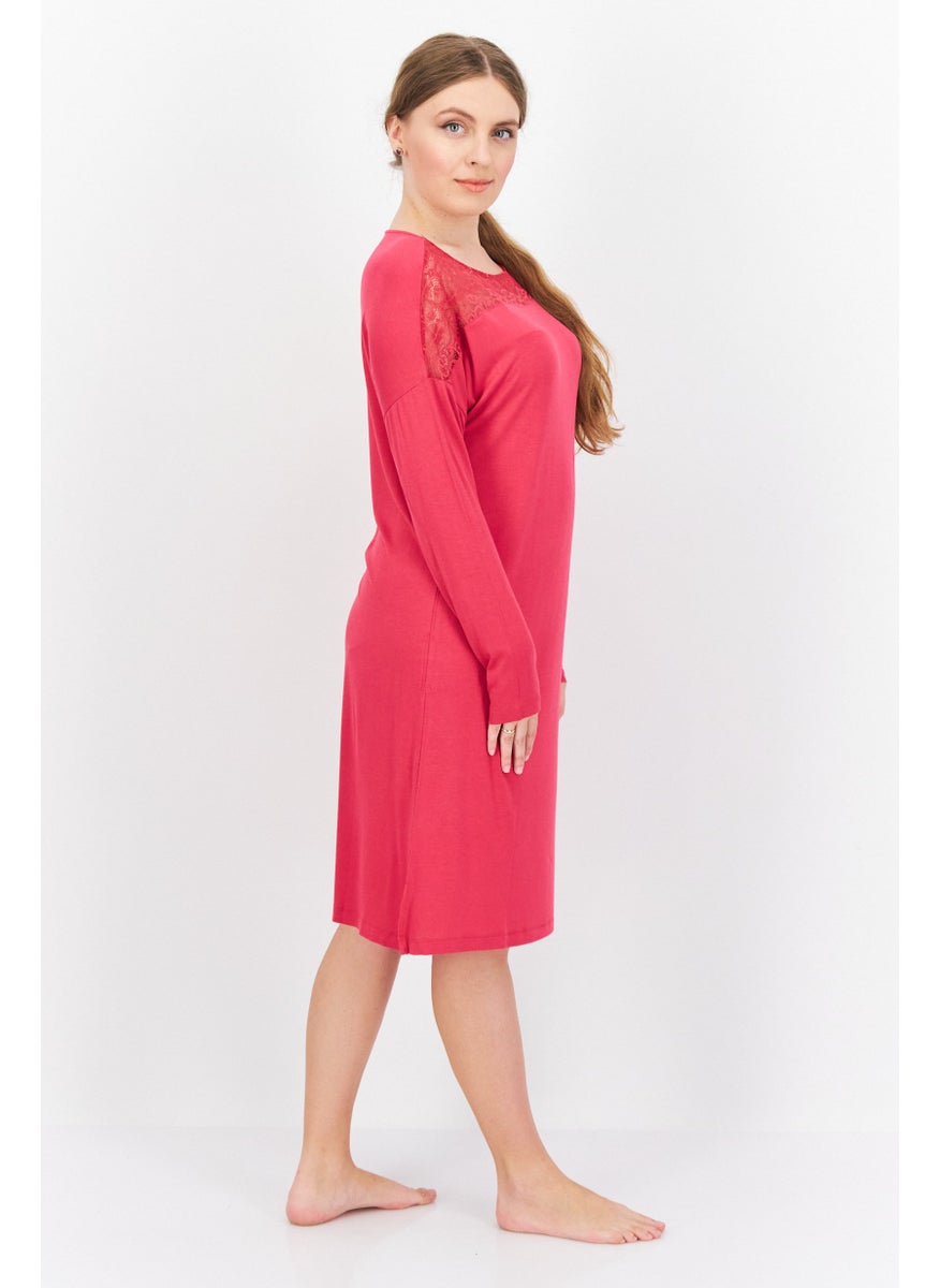 TRIUMPH Women Textured Lace Long Sleeve Sleepwear Dress, Dark Pink  - Image 2