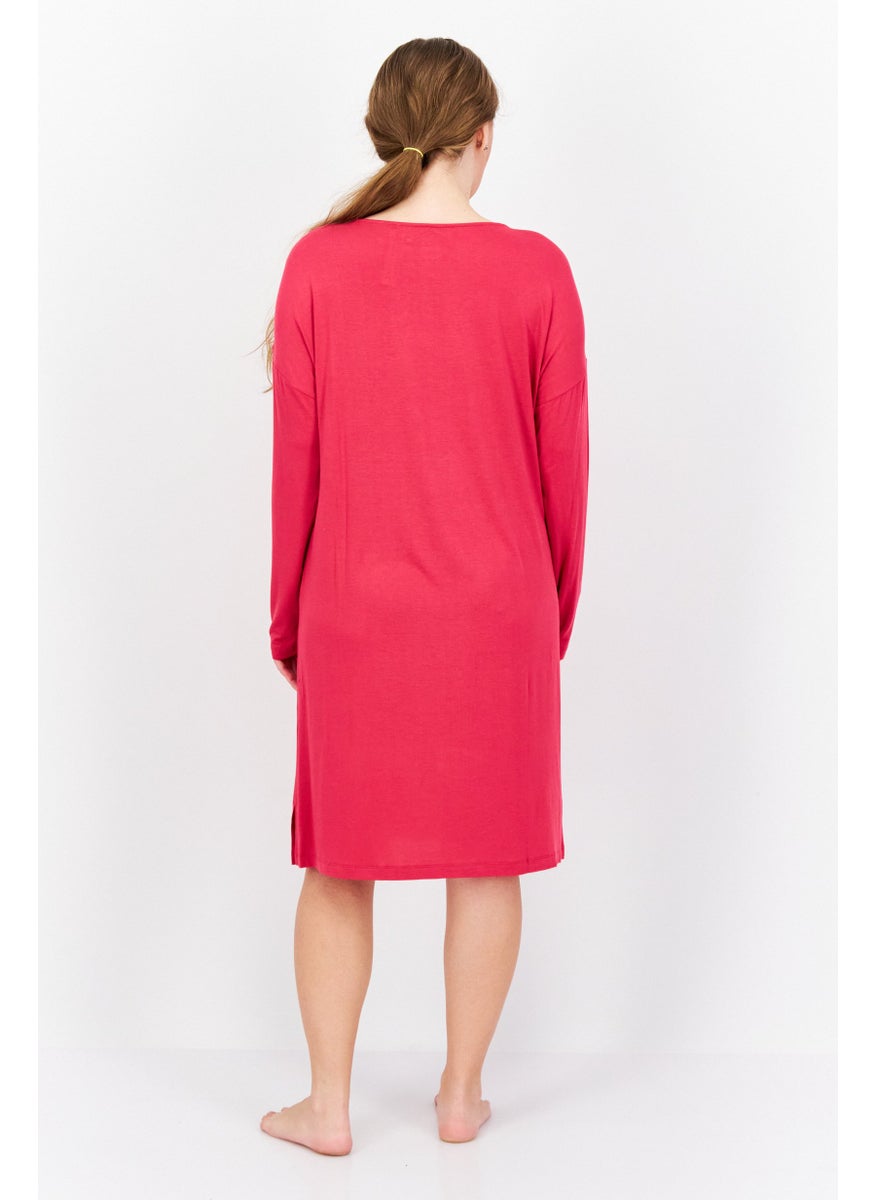 TRIUMPH Women Textured Lace Long Sleeve Sleepwear Dress, Dark Pink  - Image 4