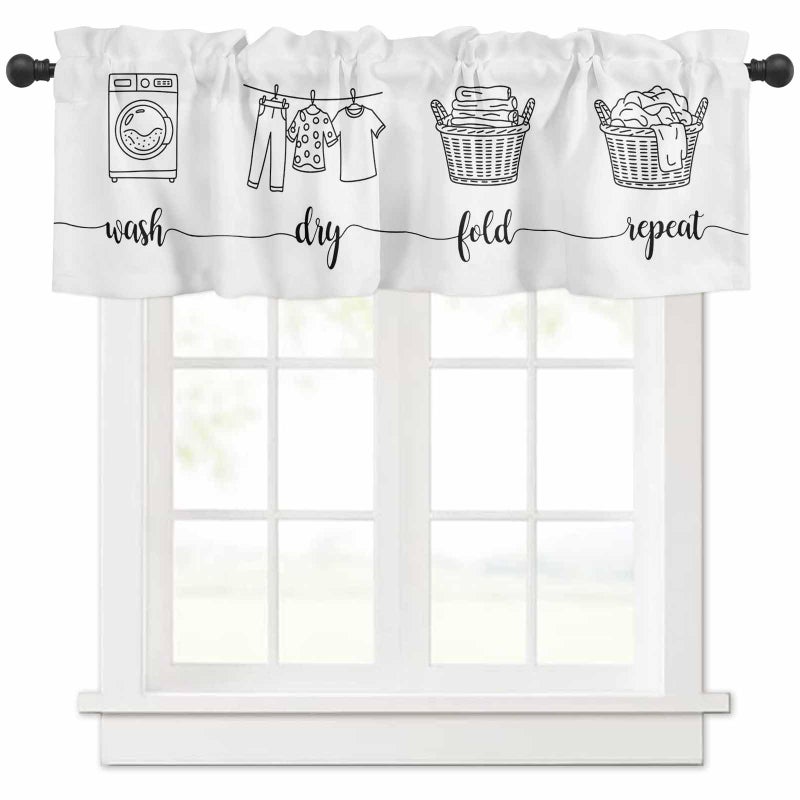 Anzona Laundry Curtain Valance 54 x 18 Simple Line Drawn Wash Dry Fold Repeat Window Valances Rod Pocket Curtains Drapes Laundry Routine Short Topper Curtain for Kitchen Cafe Living Room 1 Panel