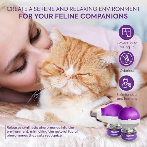 TopSum Cat Calming Pheromone Diffuser: Feline Pheromones Plug in for Stress, Along At Home, Spraying, Fighting, Scratching, Aggression & Excessive Meowing (Purple– 2 Refills) - Image 3