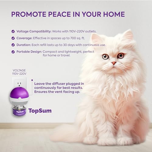TopSum Cat Calming Pheromone Diffuser: Feline Pheromones Plug in for Stress, Along At Home, Spraying, Fighting, Scratching, Aggression & Excessive Meowing (Purple– 2 Refills) - Image 4