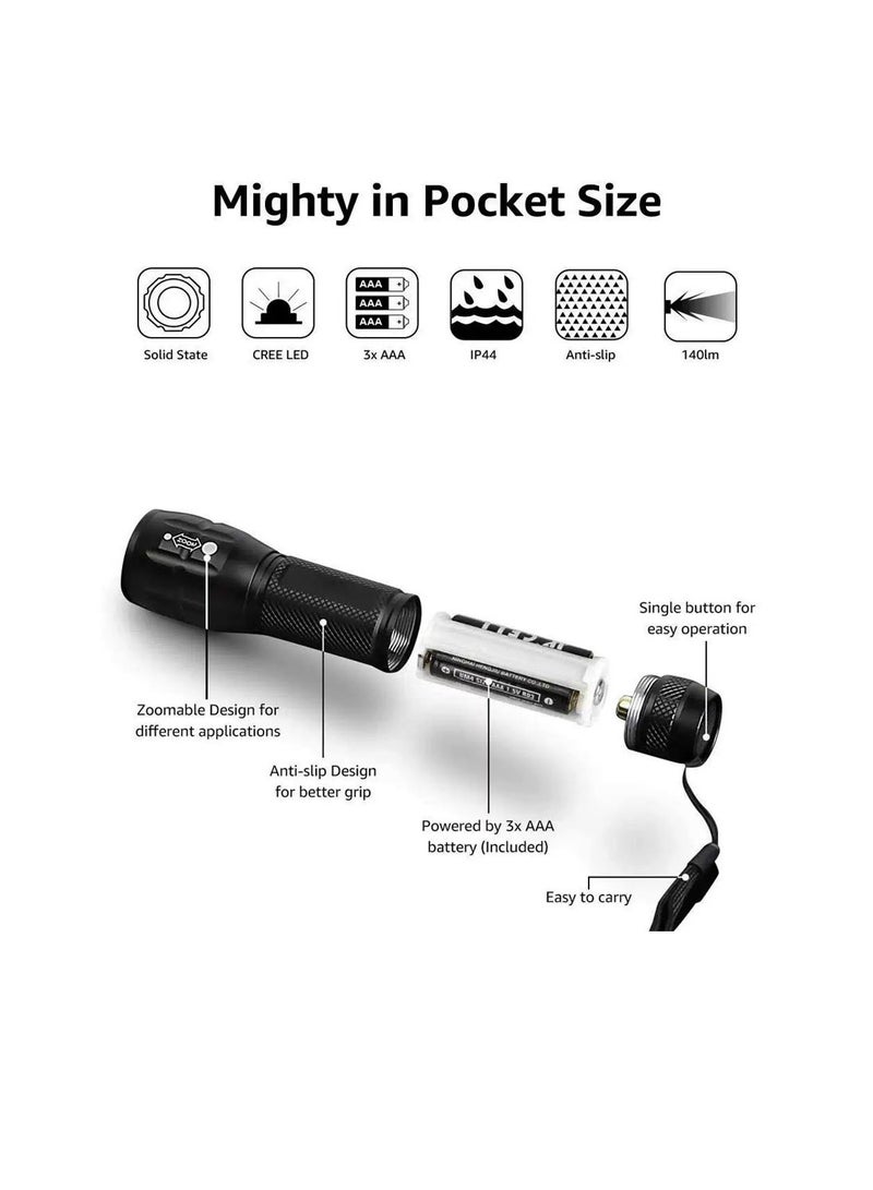 مصباح LED، مصباح يدوي يعمل بالبطارية، فائق السطوع، بحجم الجيب، محمول باليد، خفيف الوزن، مناسب للتخييم وحالات الطوارئ وانقطاع التيار الكهربائي والمزيد من الاستخدامات الخارجية - Image 4