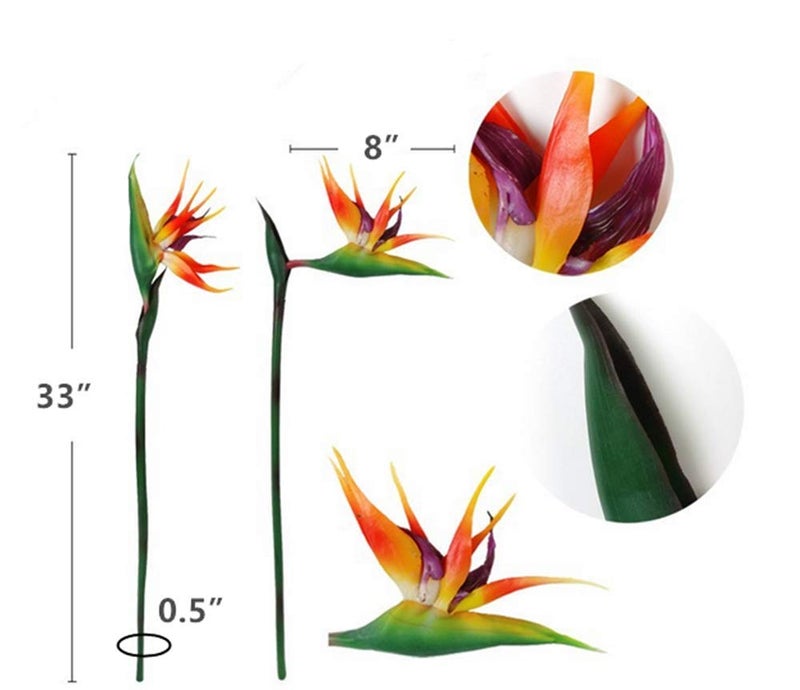 DODXIAOBEUL Large Bird of Paradise 32 Inch Permanent Flower,UV Resistant No Fade Flower Part is Made of Soft Rubber PU,Artificial Flower Plants for Home Office 2 Pcs (Orange red) - Image 2