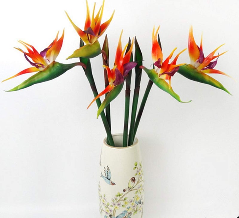 DODXIAOBEUL Large Bird of Paradise 32 Inch Permanent Flower,UV Resistant No Fade Flower Part is Made of Soft Rubber PU,Artificial Flower Plants for Home Office 2 Pcs (Orange red) - Image 3