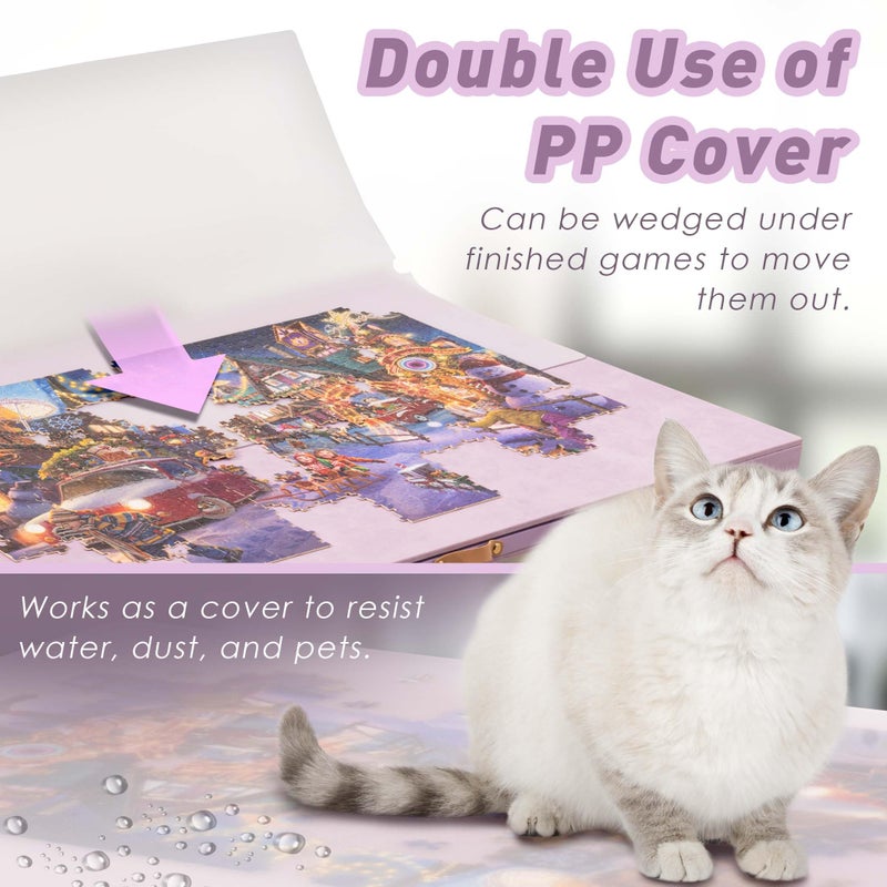 Tektalk Flannelette Covered Jigsaw Puzzle Table with Integrated Adjustable Stand & Cover, 3-Tilting-Angle Wooden Plateau Portable Puzzle Board with 6 Sorting Drawers, for Up to 1500 Pieces - Purple - Image 3