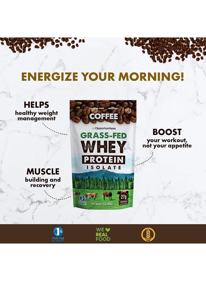 Opportuniteas Coffee Whey Protein Powder - Low Carb & Keto Friendly - Grass Fed Whey Isolate + Colombian Coffee - 60 mg Caffeine for Energy - Pre or Post Workout Drink Mix, Shake & Smoothies - 1 lb - Image 4