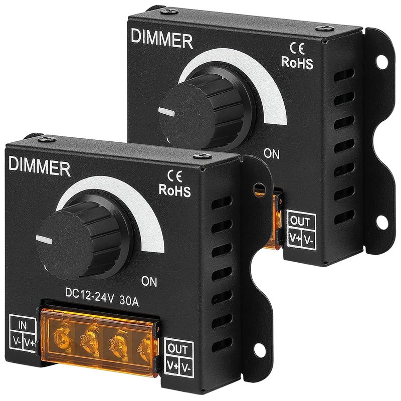 SUPERNIGHT LED Light Strip Dimmer, DC12V-24V 30A PWM Dimming Controller for Dimmer Knob Adjust Brightness ON/Off Switch with Aluminum Housing (Aluminum Dimmer) 2 PCS - Image 1