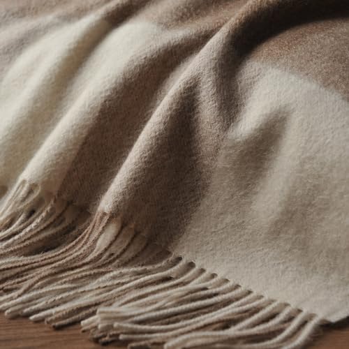 EP Mode 100% Pure Cashmere Throw Blanket for Sofa, Classic Design with Gift Box (Neutral Checkered) - Image 3