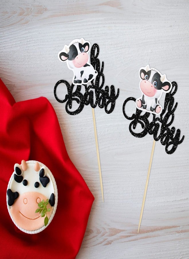 Ephlyn 36 Pack Cow Oh Baby Cupcake Toppers Glitter Farm Animals Oh Baby Cow Cupcake Picks Gender Reveal Theme Baby Shower Kids Boys Girls Birthday Party Cake Decorations Supplies - Image 4