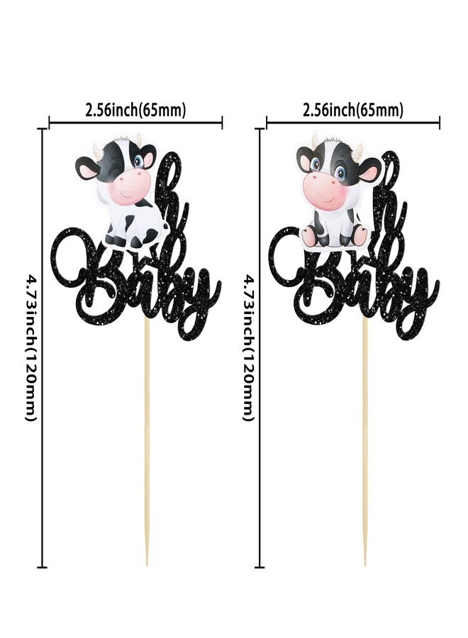 Ephlyn 36 Pack Cow Oh Baby Cupcake Toppers Glitter Farm Animals Oh Baby Cow Cupcake Picks Gender Reveal Theme Baby Shower Kids Boys Girls Birthday Party Cake Decorations Supplies - Image 2