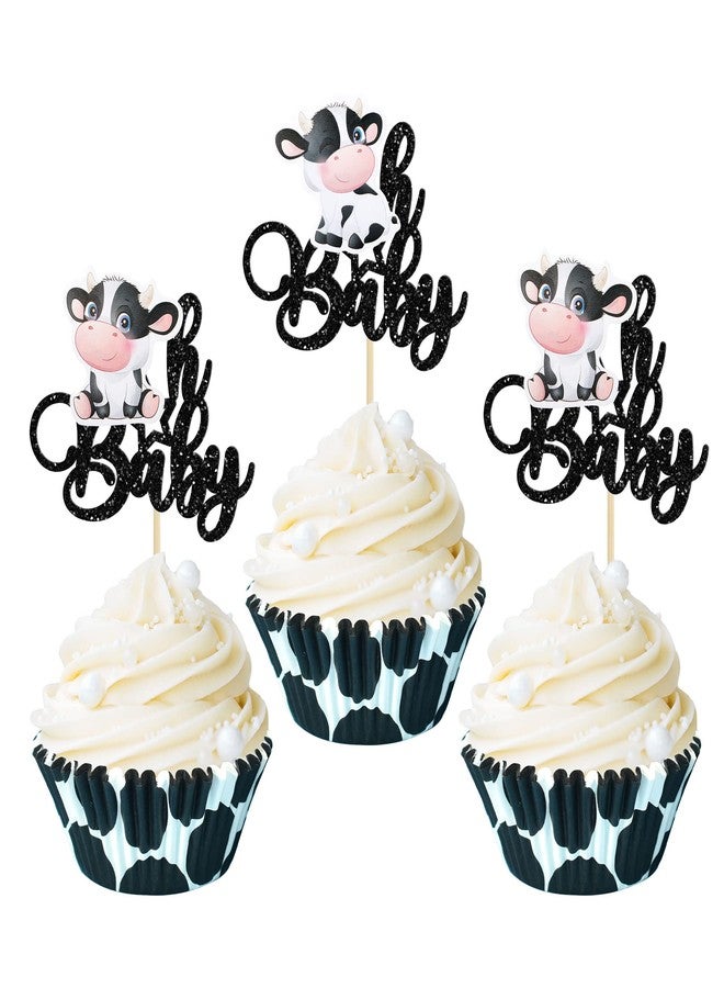 Ephlyn 36 Pack Cow Oh Baby Cupcake Toppers Glitter Farm Animals Oh Baby Cow Cupcake Picks Gender Reveal Theme Baby Shower Kids Boys Girls Birthday Party Cake Decorations Supplies - Image 1