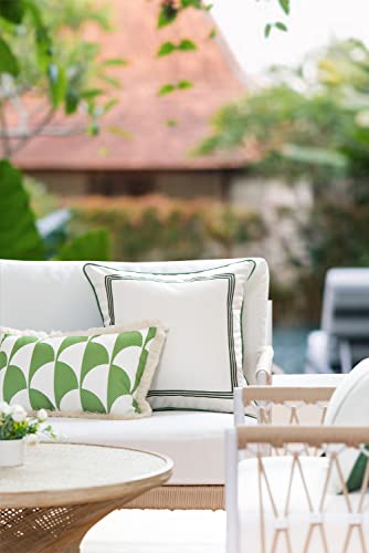 Hofdeco Premium Coastal Patio Indoor Outdoor Pillow Cover Only 20x20 Water Resistant for Backyard Couch Green Embroidered Square Line - Image 3