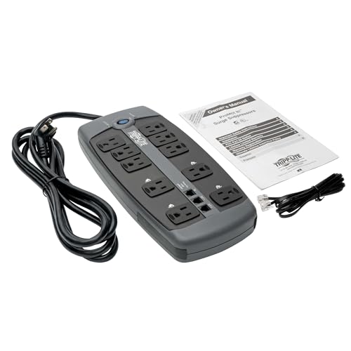Tripp Lite TLP1008TEL 10 Outlet Surge Protector Power Strip, 8ft Cord, Tel/DSL Protection, RJ11, & Dollar 150,000 Insurance Silver - Image 3