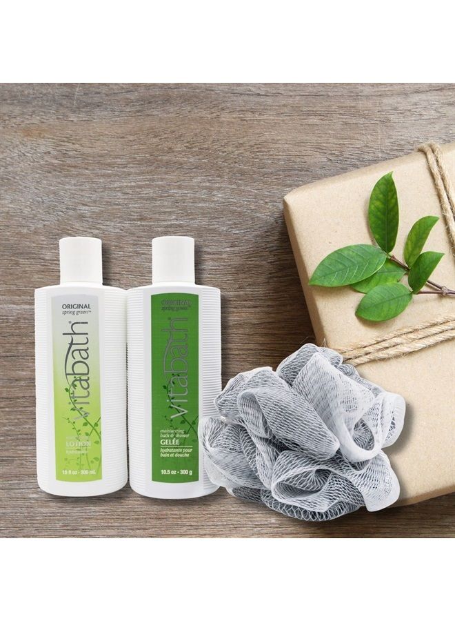 Vitabath Original Spring Green Everyday Skincare Set Moisturizing Shower Gel Wash, Reviving Lotion & Exfoliating Body Scrubber Pouf - Intoxicating Foam Cleanser & Dry Skin Hydration for Women & Men  - Image 2