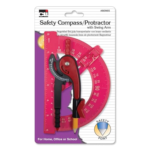 Charles Leonard Safety Compass and 6 Inch Swing Angle Arm Protractor Combo Packs, Assorted Colors, 12 Combo Packs (80965-ST) - Image 3