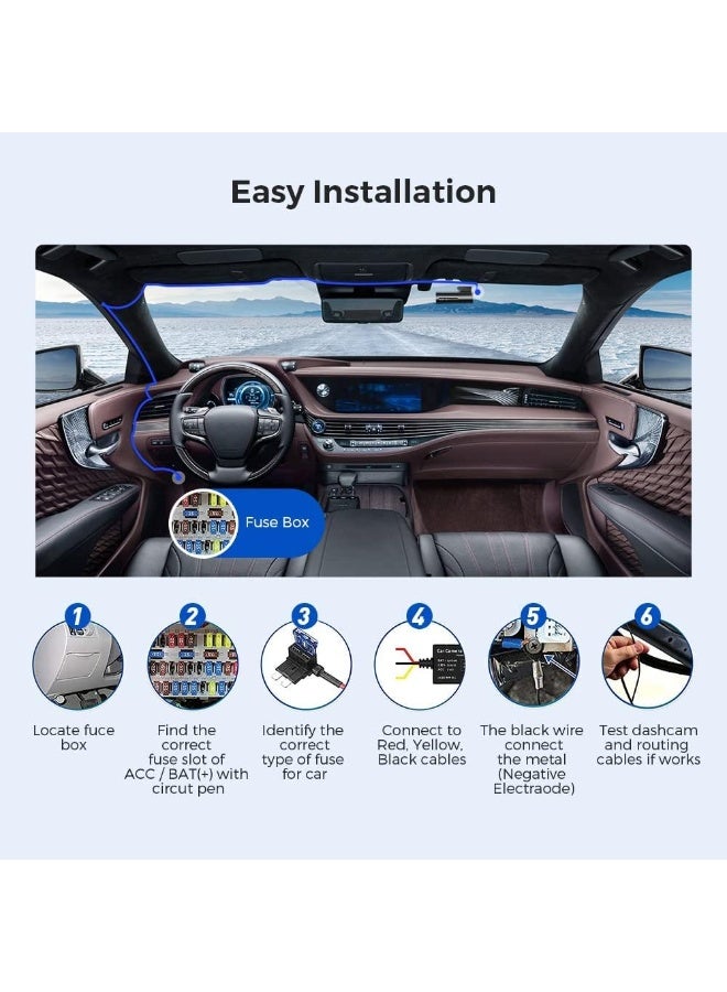 AZDOME HT03 Hardwire Kit, Type-C Port, For M300S/ M550 Pro/M550 MAX/M560/M58012ft Cable with Fuse, 24H Parking Monitor, 12V-24V to 5V/2.5A Dash Cam Power Supply - Image 4