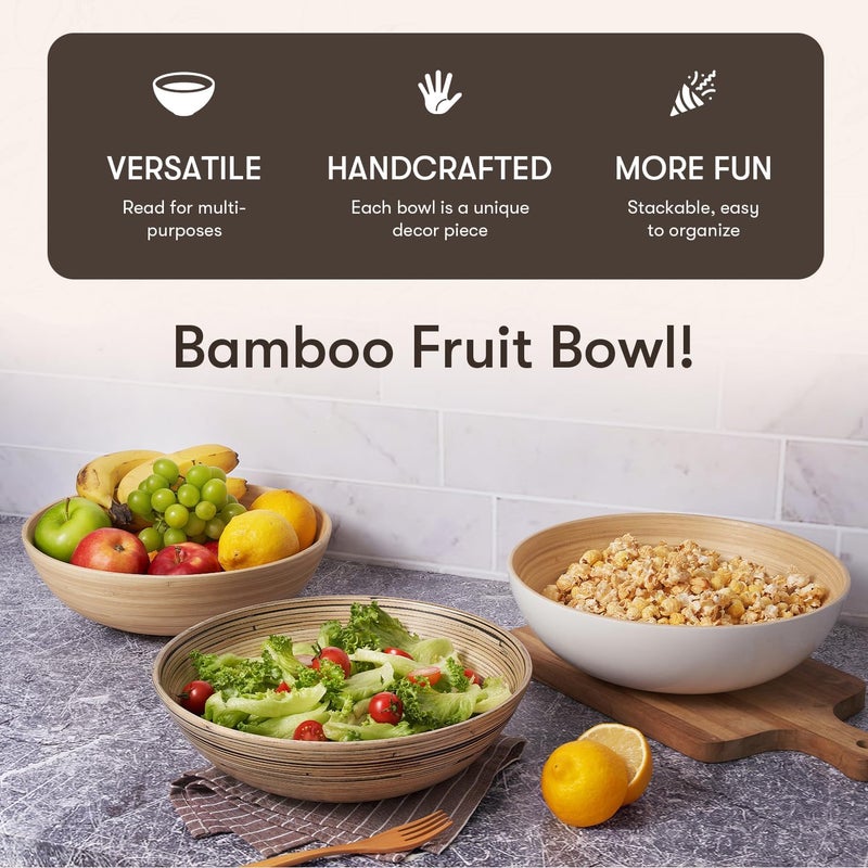 LEXA Bamboo Salad Bowl 12 Inch Extra Large Serving Bowl Lightweight Popcorn Bowl or Chip Bowl for Party Snacks Handcrafted Salad Bowls Large Serving Ceramic White - Image 2