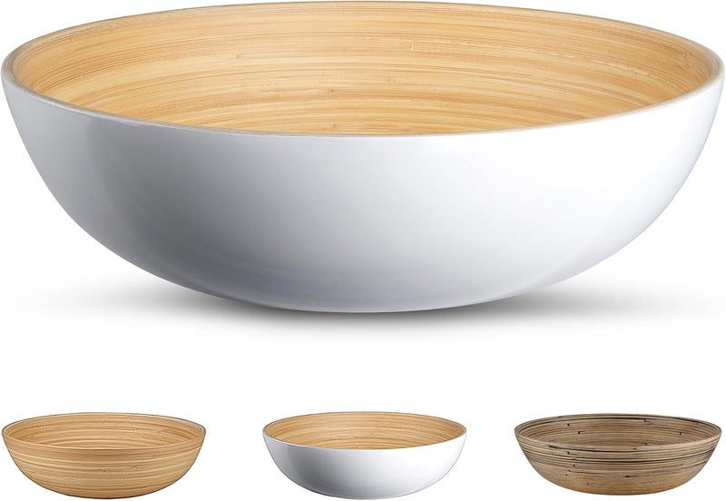 LEXA Bamboo Salad Bowl 12 Inch Extra Large Serving Bowl Lightweight Popcorn Bowl or Chip Bowl for Party Snacks Handcrafted Salad Bowls Large Serving Ceramic White - Image 1