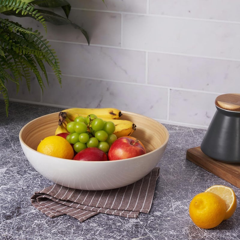 LEXA Bamboo Salad Bowl 12 Inch Extra Large Serving Bowl Lightweight Popcorn Bowl or Chip Bowl for Party Snacks Handcrafted Salad Bowls Large Serving Ceramic White - Image 3