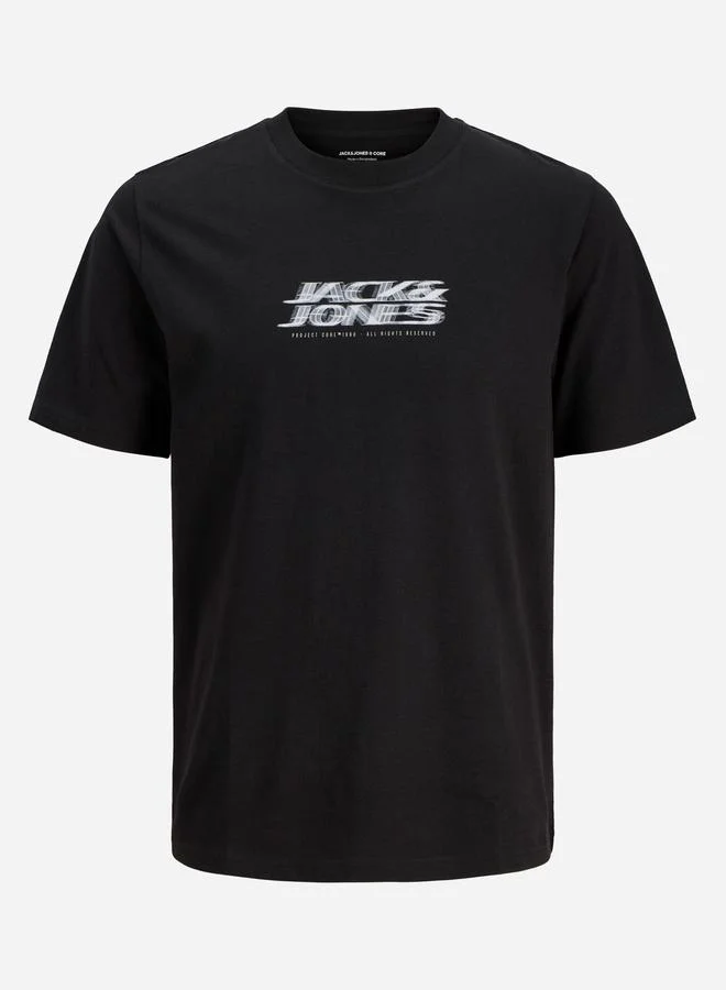 جاك اند جونز تيشيرت بطبعة شعار وياقة دائرية